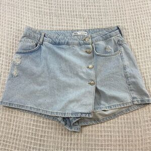 Zara Light Blue Denim Jean Wrap Skort Shorts Skirt XLarge xl